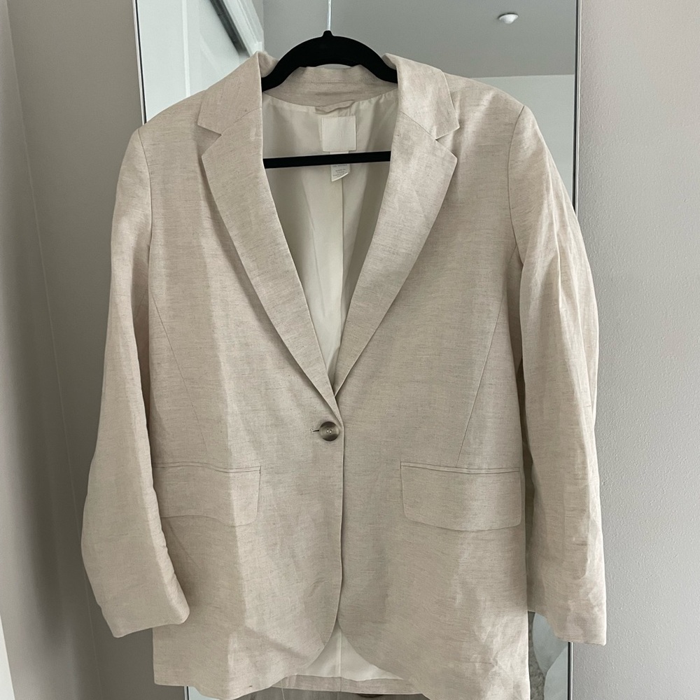 h&m beige linen blend blazer